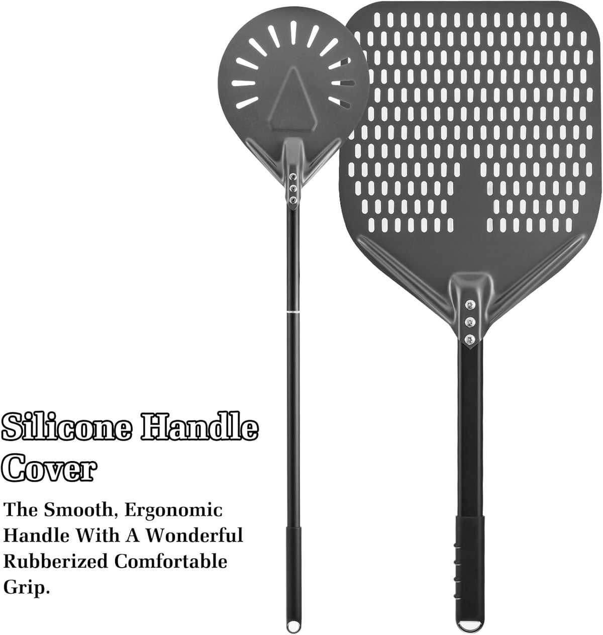 12 Inch + 8 Inch Perforated Peel Set, Turning Peel With Metal Handle, Spatula Paddle for Homemade Pizza Oven Accessories