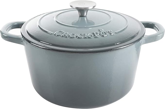 Crock Pot Artisan 5-Quart Round Enameled Cast Iron Dutch Oven – Slate Gray, Heavy-Duty Cookware for Slow Cooking, Roasting, Baking with Lid