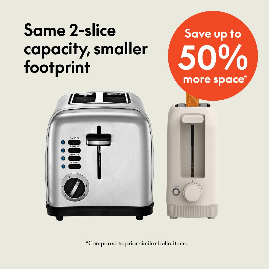 bella Fits-Anywhere™ 2-Slice Slim Toaster, Long Slot & Extra Wide, Oatmilk