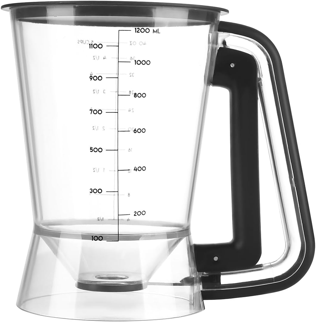 Pancake Batter Dispenser 5 Cup with Sturdy Handle,Batter Separator for Pancakes, Cupcake, Waffle, Muffin Mix, Cake & Crepe Batter pitcher with Squeeze Handle Baking Tools-Black