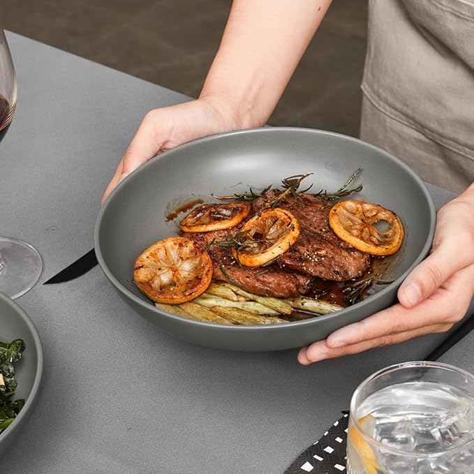 Y YHY 8.6" Vivid Gray Pasta, Salad & Soup Serving Bowls Set of 4, 32oz Large Ceramic, Microwave, Oven & Dishwasher Safe, Sturdy Porcelain Perfect for Daily Dining, Family Gatherings, Parties & Gifts