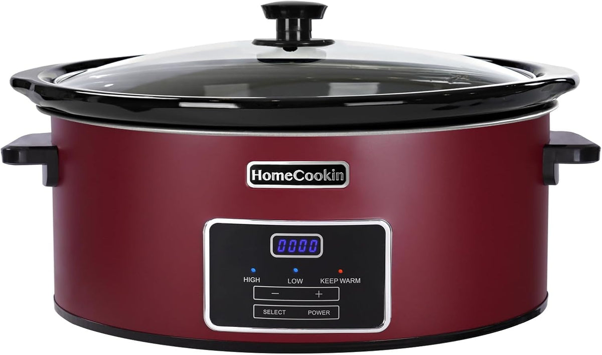 HOMECOOKIN 8 Quart Programmable Slow Cooker, Kitchen Appliances, Perfect Kitchen Small Appliance for Family Dinners, Red Stainless Steel