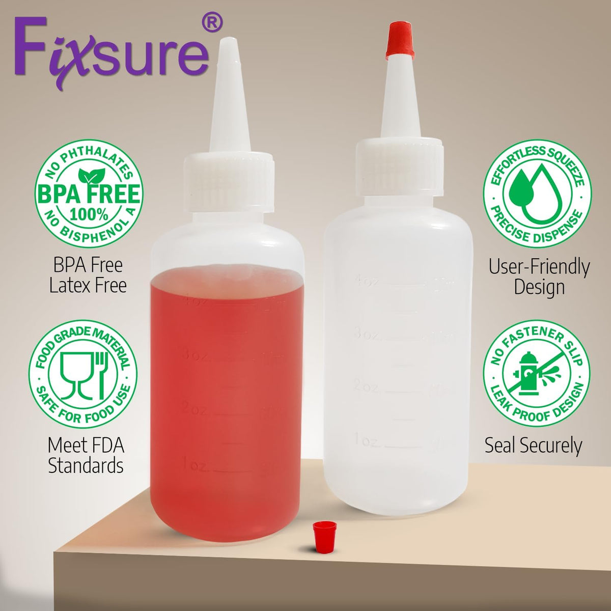 Plastic Squeeze Bottles with Red Tip Cap, 4 Oz Squirt Bottle For Ketchup, BBQ, Sauces, Syrup, Condiments, Oil, Pancake, Cookie Decorating, Dressings, Travel, Camping, Lab, Arts and Crafts (1)