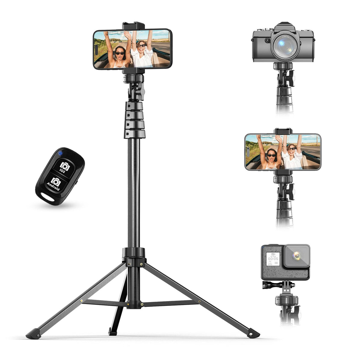 UBeesize 62" Phone Tripod & Selfie Stick with Wireless Remote and Phone Holder, Compatible with iPhone and Android for Selfies, Video Recording, and Live Streaming(Black)
