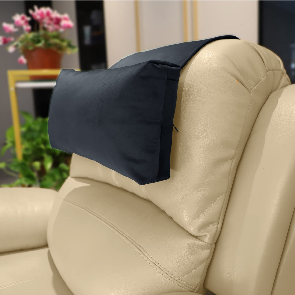 AmazeCov Velvet Recliner Headrest Pillow, Non-Slip Neck Support, Black