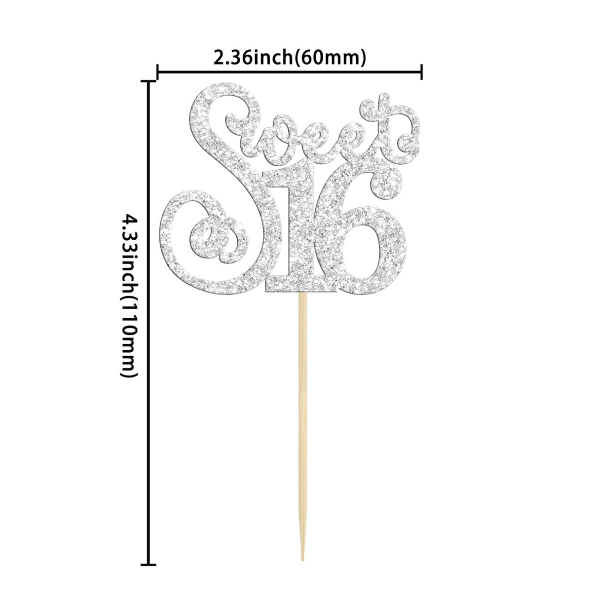 Gyufise 24 Pack Happy Sweet 16 Cupcake Toppers Glitter Sixteen 16th Birthday Cupcake Picks Cheers to 16 Years Old Cupcake Decorations for 16th Birthday Anniversary Party Cake Supplies Silver
