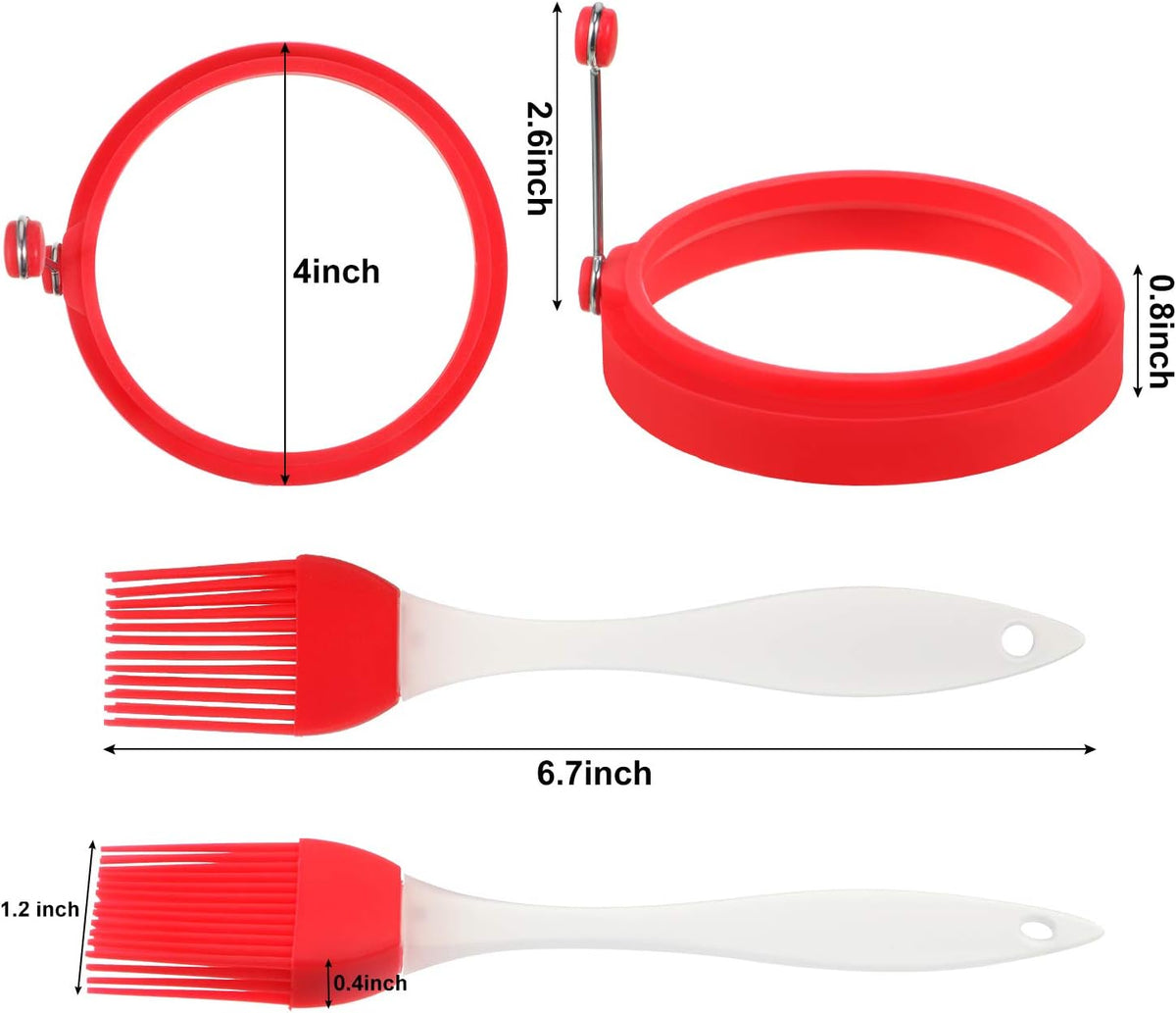 8 Packs Food Grade Silicone Egg Rings with 2 Silicone Brushes Set Bulk 4 Inch Round Egg Rings for Frying Eggs Non Stick Fried Eggs Mold Pancake Breakfast Sandwiches English Muffins Sausage Cooking