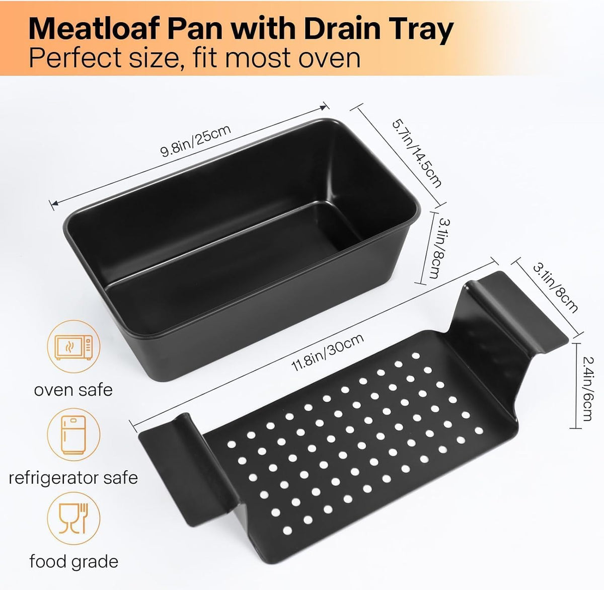 Meatloaf Pan with Drain Tray 2 Pack, Non Stick Meat Loaf Pan with Drip Tray, 9.8x5.7 Inch Loaf Pan with Insert Easy Removal Perforated, Bakeware Pan for Oven Baking Bread and Roasting Meat