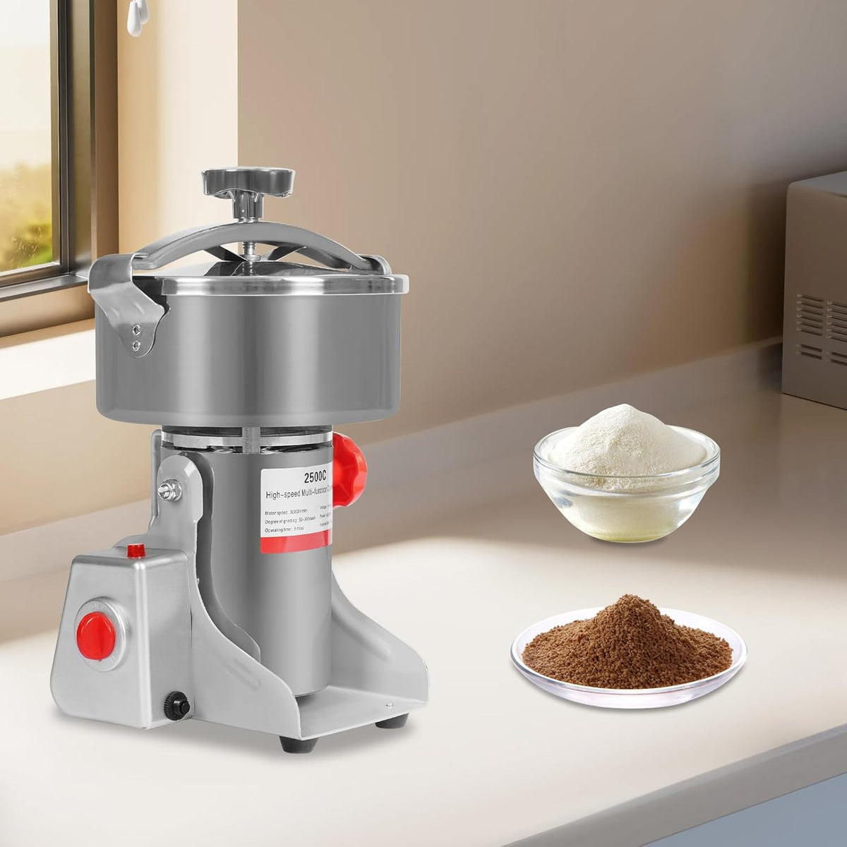 Electric Grain Mill Grinder High Speed 30000r/min Powder Machine Grain Spice Herb Grinder Dry Grinder Machine Stainless Steel Powder Grinder for Dry Spice Herbs Grains Coffee Rice Pepper (2500g 4500W)