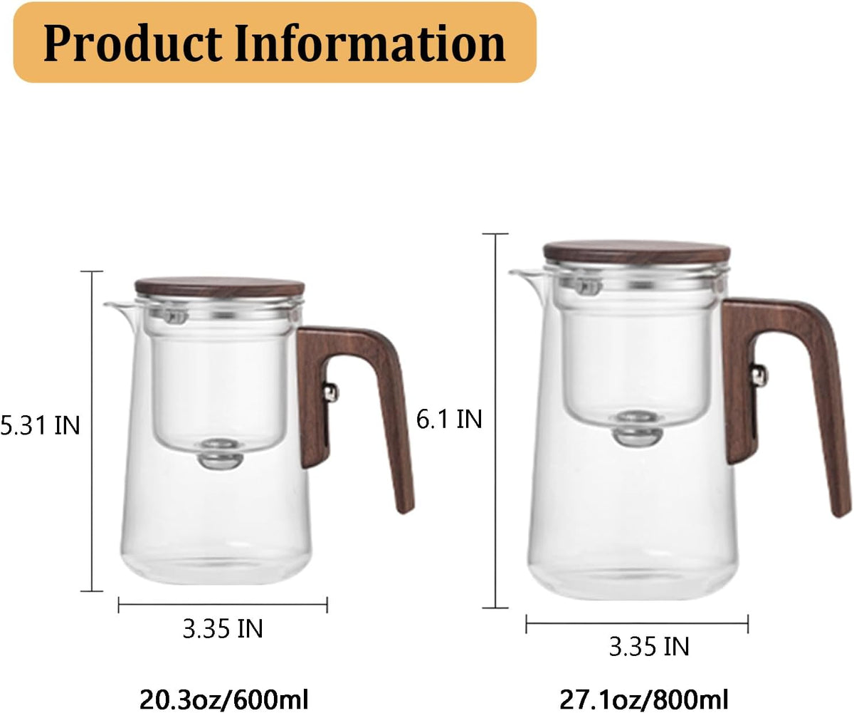 Enchanti Tea Pot - 800 ml/27.1 oz Magic Witchcraft Enchanted Glass Teapot with Strainer, Wooden Handle, Magnetic Water Separation Design, for Loose Leaf, Flower & Herbal Teas