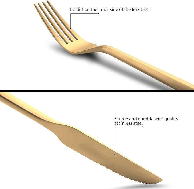 20-Piece Matte Gold Silverware Set, Hand Forged Utensil, Stainless Steel Flatware Set, Hexagon Handle Cutlery Set for Home Hotel Use, Service for 4