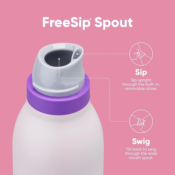 Owala FreeSip Twist Insulated Stainless Steel Water Bottle with Straw for Sports and Travel, BPA-Free, 18-oz, Pink/Purple (Dreamy Field)