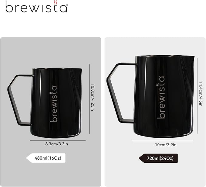 Brewista Precision Milk Frothing Pitcher, Steaming Jug, Coffee, Espresso Machine Accessories for Barista, Latte Art, Cappuccino, Stainless Steel Cup, 24 oz/720 ml, Matte Black