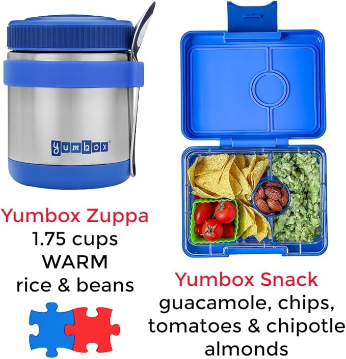 Yumbox Snack Box - 3 Compartment - Leakproof Bento Lunch Box for Kids (Surf Blue with Dinosaur Tray)