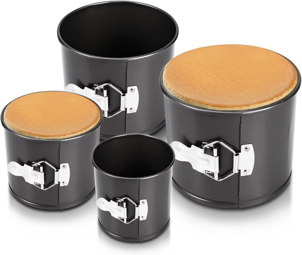4Pcs Premium Springform Pan Nonstick - Cheesecake Pan With Removable Bottom - No Need For Parchment Paper - Spring Form For Baking - Leak-Proof Cake Pan (Black)