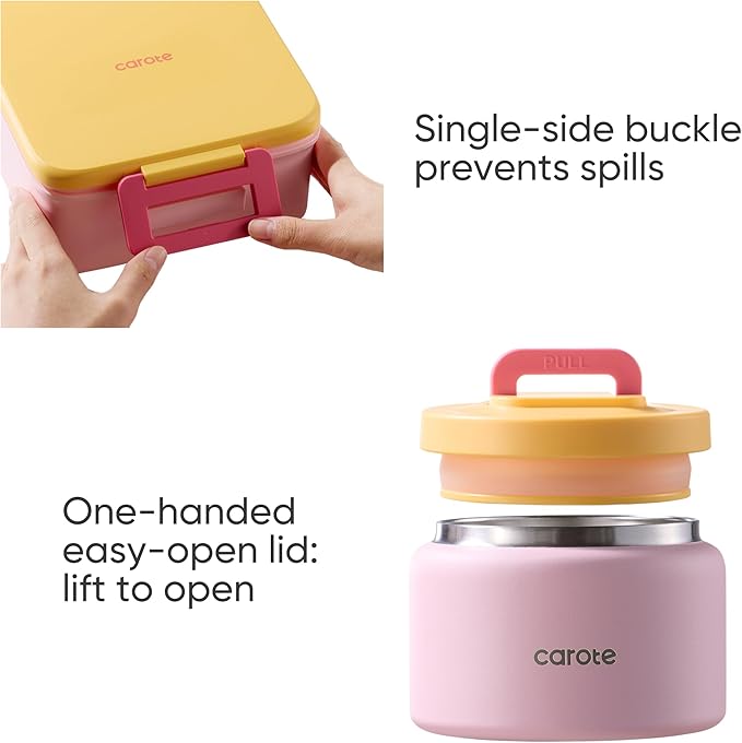 CAROTE Bento Box for Kids, Lunch Box Kids with 8oz Thermos for Hot Food, Lunch Container for Girls Boys, 3 or 5 Compartments with 2 Removable Dividers, BPA Free/Leak Proof/Dishwasher Safe