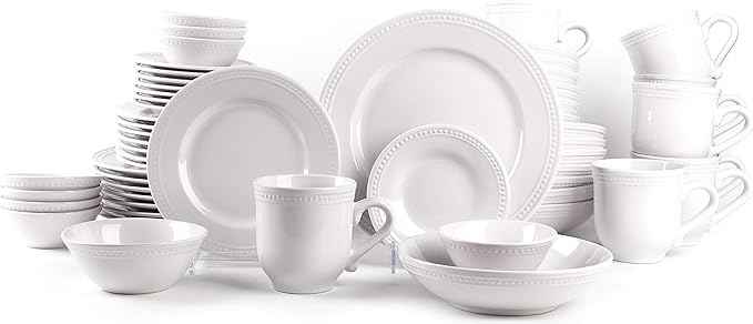 Pearl Dots Stoneware Dinnerware Set (56pc Set, White)