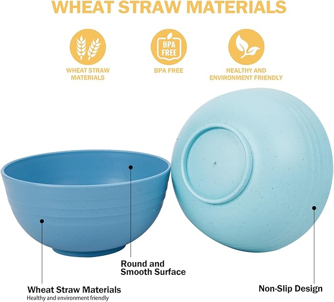 Rubtlamp 16pcs Wheat Straw Dinnerware Set, Unbreakable Plates And Bowls Sets of 4, Plastic Plates Set Reusable (Light Deep Four Colors) Daily