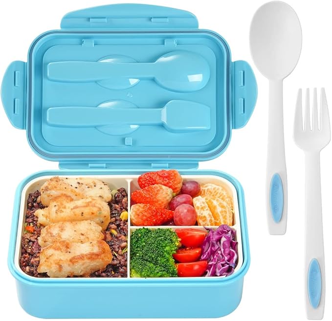 Bento Boxes for Adults - 1100 ML Bento Lunch Box Container For Kids With Spoon & Fork - Durable Perfect Size for On-the-Go Meal, BPA-Free and Food-Safe Materials(Blue)