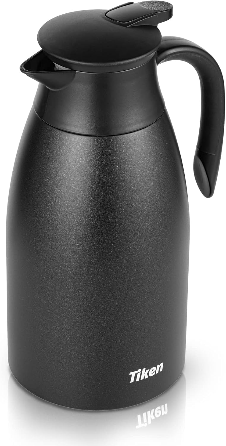Tiken 68 Oz Thermal Coffee Carafe, Stainless Steel Insulated Vacuum Coffee Carafes For Keeping Hot, 2 Liter Beverage Dispenser (Starry Black)