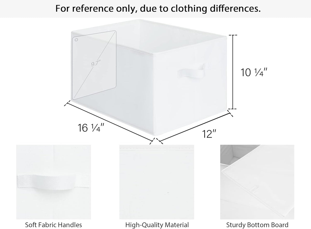 StorageWorks Storage Baskets for Shelves, Foldable Fabric Closet Storage Bins with Handles, Fabric Storage Bins Clothes Organizer, White, 3-Pack, Extra Large