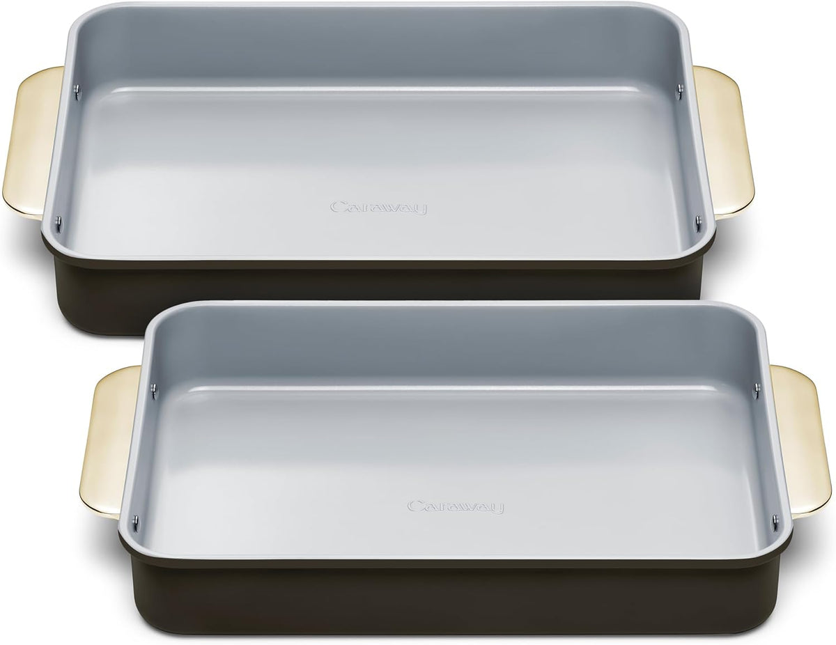 Caraway Non-Stick Ceramic 9”x13” Rectangle Pan Duo - Naturally Slick Ceramic Coating - Non-Toxic, PTFE & PFOA Free - Perfect for Brownies, Lasagnas, and More - Black