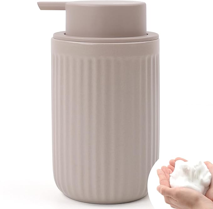 BosilunLife Foam Hand Soap Dispenser - Ceramic Foaming Soap Dispenser for Bathroom 12oz Refillable Liquid Lotion Soap Dispenser with Rust-Proof Foaming Pump for Countertop