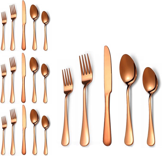 20 Pcs Rose Gold Silverware Set for 4, Food Grade Stainless Steel Flatware Set, Eating Utensils Sets Include Fork/Knife/Spoon,Home Kitchen Tableware Set, Reusable Cutlery Set, Dishwasher Safe