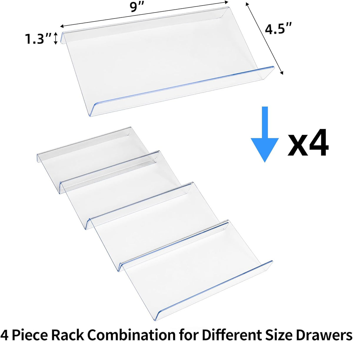 MIUKAA Clear Acrylic Spice Drawer Organizer, 4 Tier- 1 Set Seasoning Jars Drawers Insert, Kitchen Spice Rack Tray for Drawer/Countertop (Jars not included)