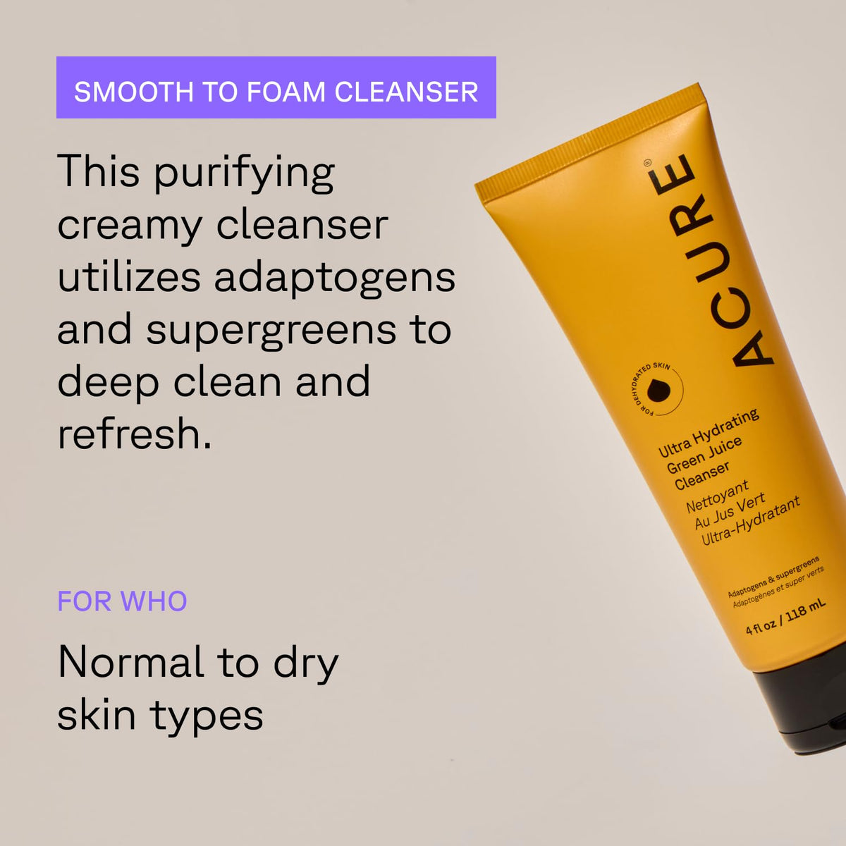Acure Ultra Hydrating Green Juice Face Cleanser - Pore Scrub - 4 fl oz