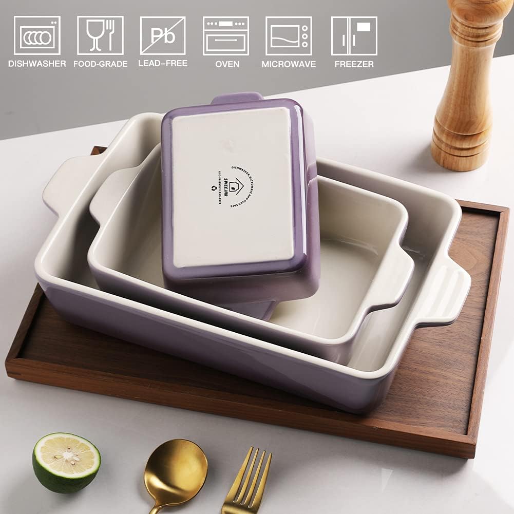 Sweejar Ceramic Bakeware Set, Rectangular Baking Dish for Oven Lasagna Pans for Cooking, Kitchen, Cake Dinner, Banquet and Daily Use, 11.8 x 7.8 x 2.76 Inches of Casserole Dishes (Gradient Purple)