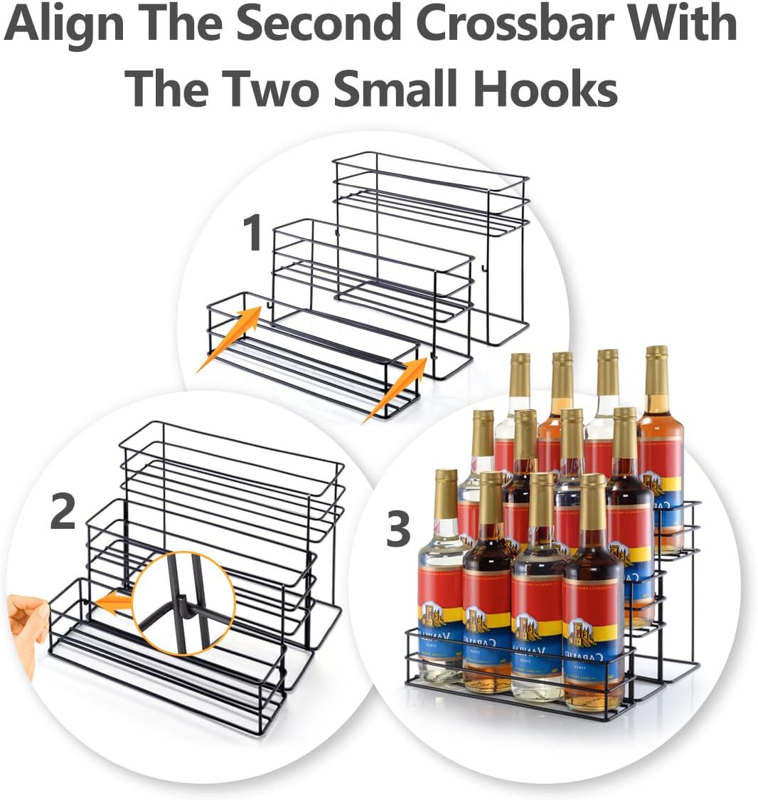 12 Bottle Capacity Coffee Syrup Organizer 3 Tier Coffee Syrup Stand Shelf for Coffee Bar Kitchen Small Wine Rack for Bar Family Storage for Syrup Wine Dressing