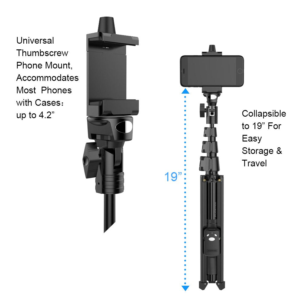 Fugetek 51" Professional Selfie Stick Tripod, 100% All Aluminum Stick & Legs, Lightweight, Detachable Bluetooth Remote, Portable All in One, Compatible with iPhone & Android, Non Skid Feet, Black