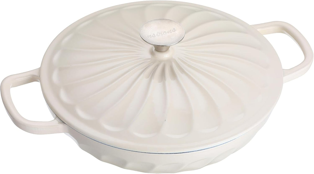 Enameled Cast Iron Braiser, 3.8 Quart Enamel Dutch Oven with Handles, Cast Iron Braiser Pan with Lid,Enameled Cookware (White)