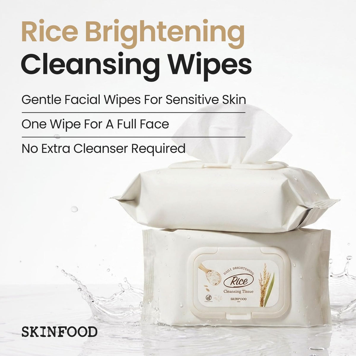 SKINFOOD Rice Cleansing Wipes - Daily Hypoallergenic Rice Nourishing Makeup Remover Tissue Wipe - Facial Skin Clear & Refreshed - Korean Beauty Face Wipes for Women - Travel Makeup Wipes (80 Sheets)