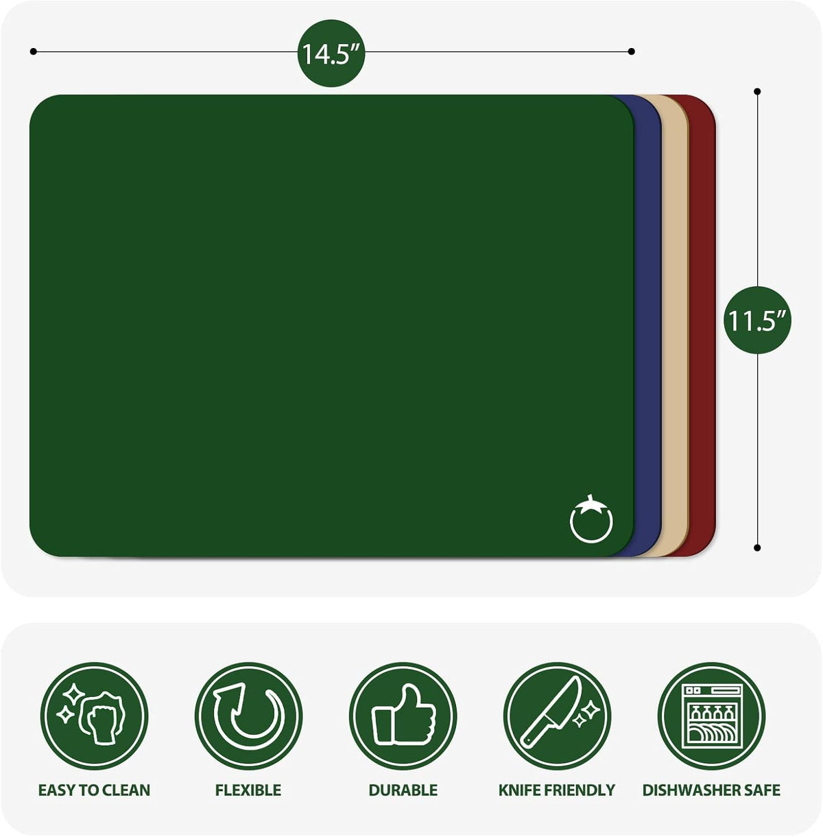 WK Plastic Flexible Cutting Boards for Kitchen Set of 4, Colored Cutting Board Mats with Food Icons, Non-Slip Cutting Mats, BPA Free, Dishwasher Safe