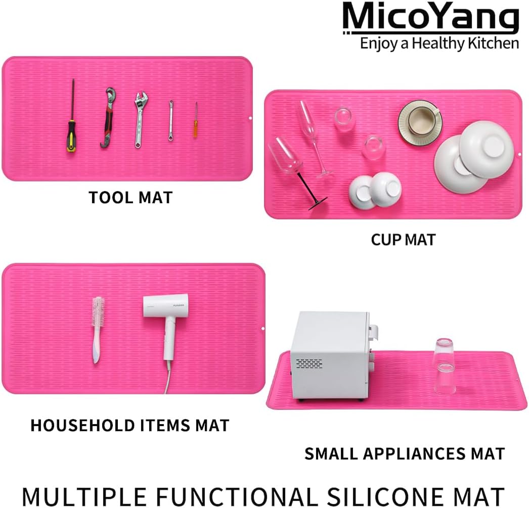 Silicone Dish Drying Mat for Multiple Usage,Easy clean,Eco-friendly,Heat-resistant Silicone Mat for Kitchen Counter or Sink,Refrigerator or Drawer Liner Rose 5XL 36inches x 18inches