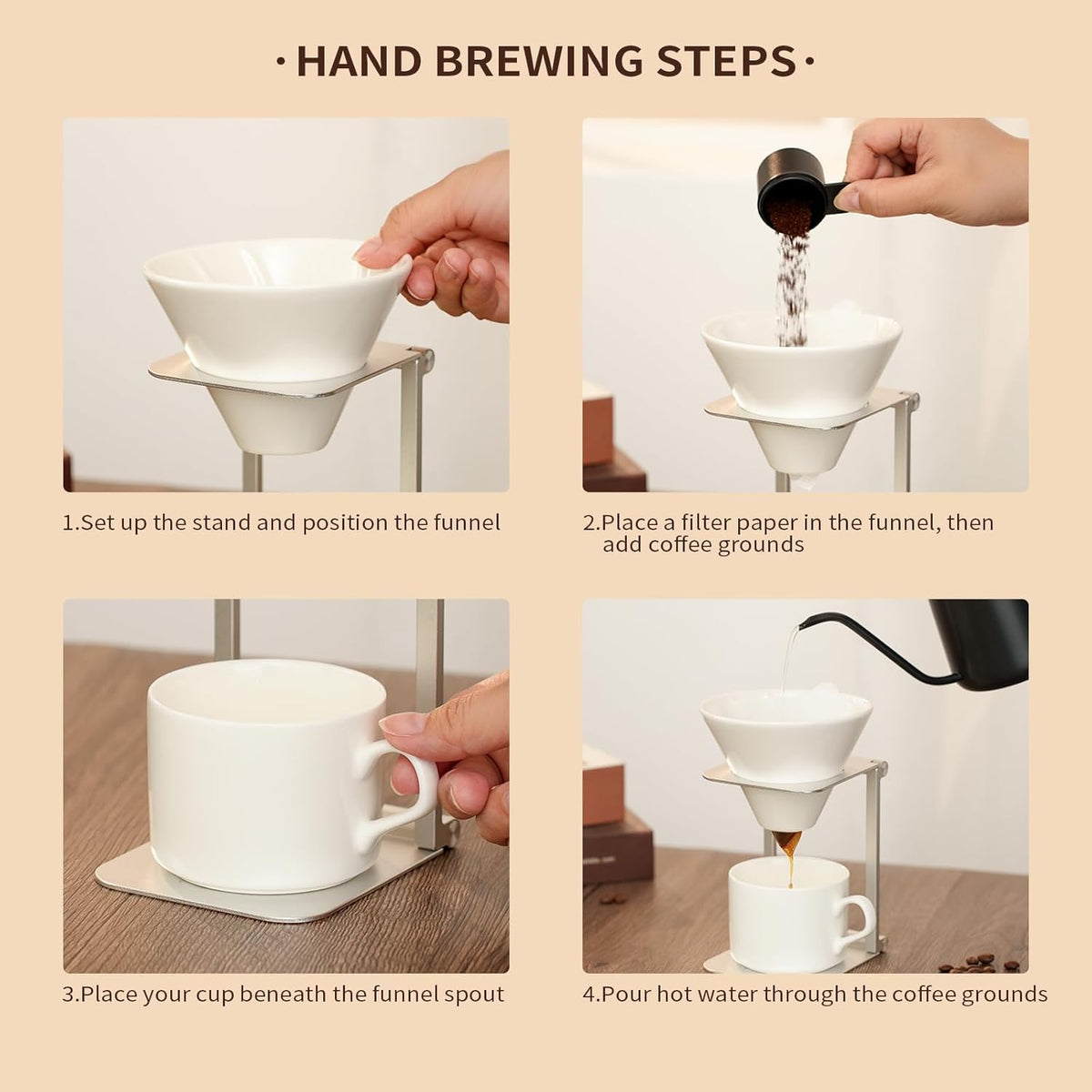 6-Piece Pour Over Coffee Maker Kit & Dripper Set with Foldable Stand, Cup, Spoon & Storage Bag - All-in-One Portable Coffee Brewing Kit for Camping, Home, Office