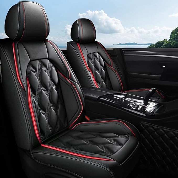 AOMSAZTO Car Seat Covers Full Set Fit for Honda HR-V 2016-2026 Waterproof Faux Leather Car Seat Cushions Automotive 5 Seat Covers Set（Black&Redline）