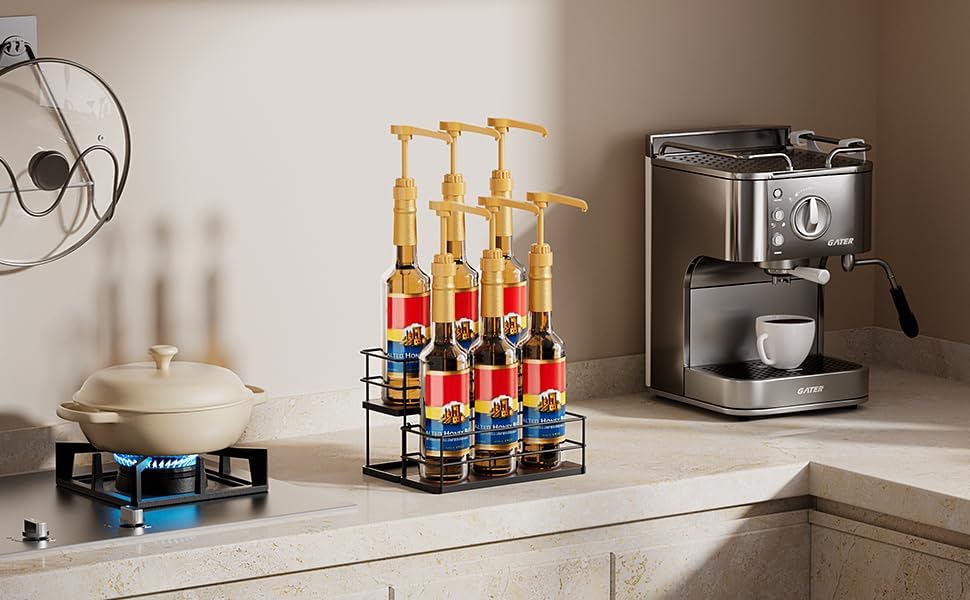 6 Bottle Capacity Coffee Syrup Organizer 2 Tier Coffee Syrup Stand Shelf for Coffee Bar Kitchen Small Wine Rack for Bar Family Storage for Syrup Wine Dressing