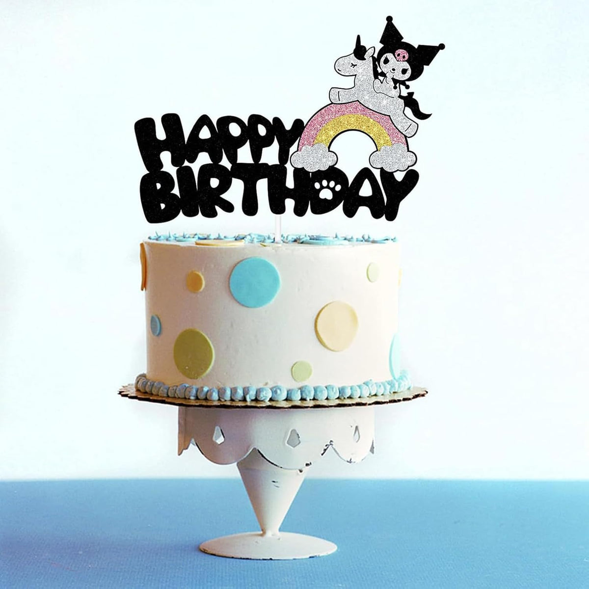 Cute Cake Decorations, Cake Topper, Cartoon Birthday Party Decorations (Black)