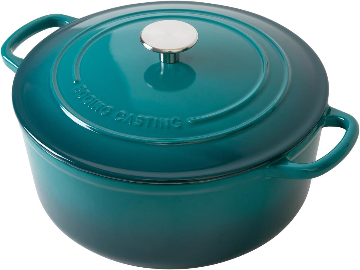 Dutch Ovens with Lid, Enameled Cast Iron Covered 5.5 Quart Dutch Oven with Dual Handle, Darkcyan