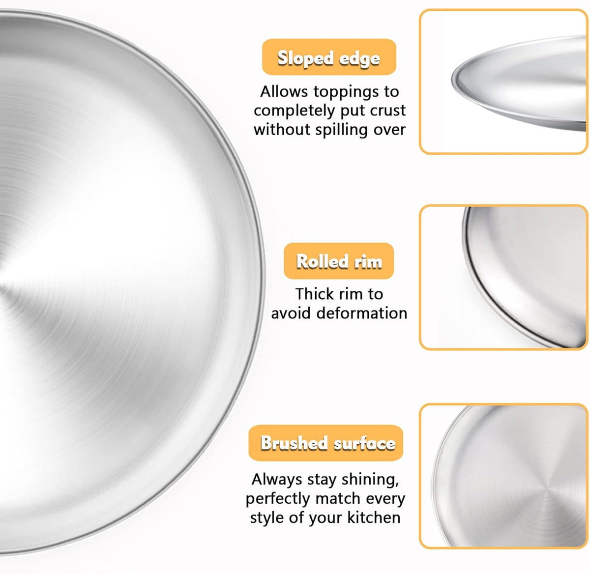 P&P CHEF Pizza Pan Bakeware for Home Kitchen, Stainless Steel Pizza Tray for Baking Pizza, Healthy & Reusable & Easy Clean, Oven & Freezer Safe, 13.5 Inch & Silver
