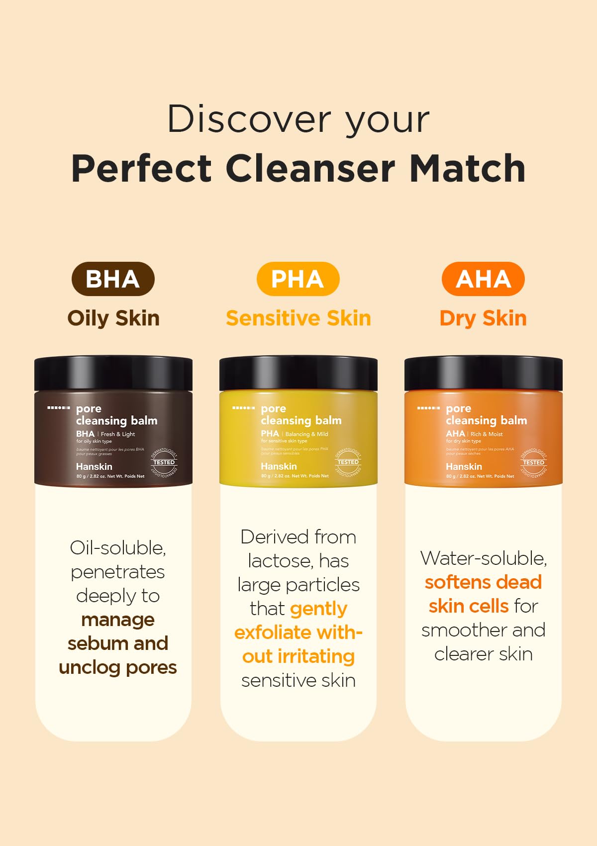 Hanskin AHA Pore Cleansing Balm for Dry Skin, Makeup Remover, 2.82 oz