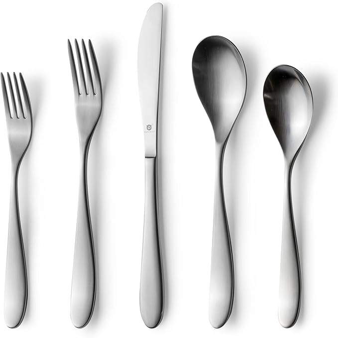 Matte Silverware Set, 18/10 Stainless Steel Satin Flatware, Modern Brushed Finish Cutlery, Dishwasher Safe & Durable, Built to Last (40-Piece, Marettimo)