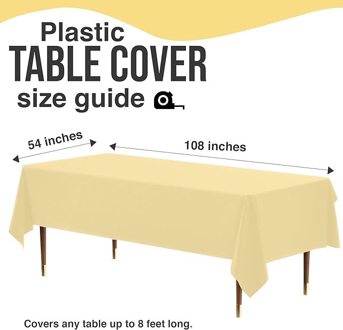 Exquisite 66% Thicker Premium Plastic Table Cloth Rectangle Table Cover 0.5 Mil 6 Pack Light Yellow Table Cloth 54 Inch x 108 Inch Disposable Tablecloth Won't Tear Easily Like Cheap Thin Brands
