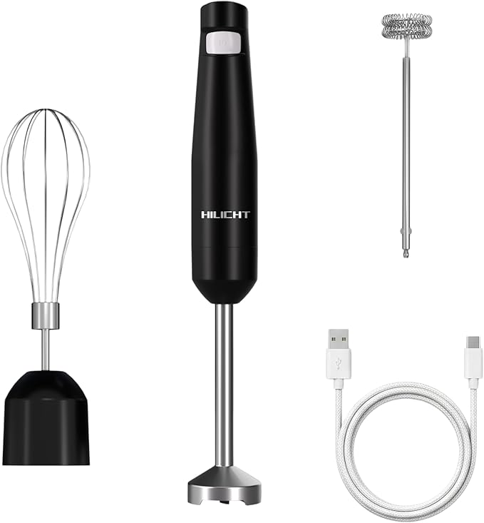 Cordless Immersion Hand Blender (Stick Blender) – Smooth, Controlled Blending for Everyday Cooking, 12V Brushless Motor, Pressure-Sensitive Variable Speed, USB-C Rechargeable, Easy-Clean (Black)