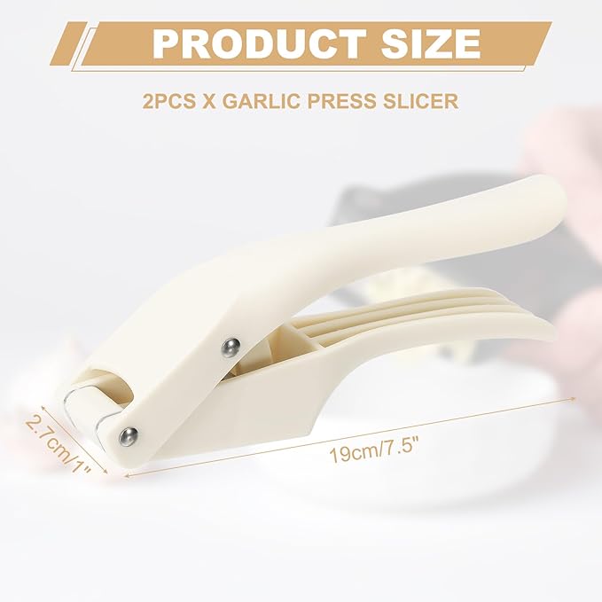 uxcell 2pcs Garlic Press, 7.5 Inch Stainless Steel Garlic Slicer Crusher Tool Kitchen Utensil for Home Cooks and Professional Chefs, White
