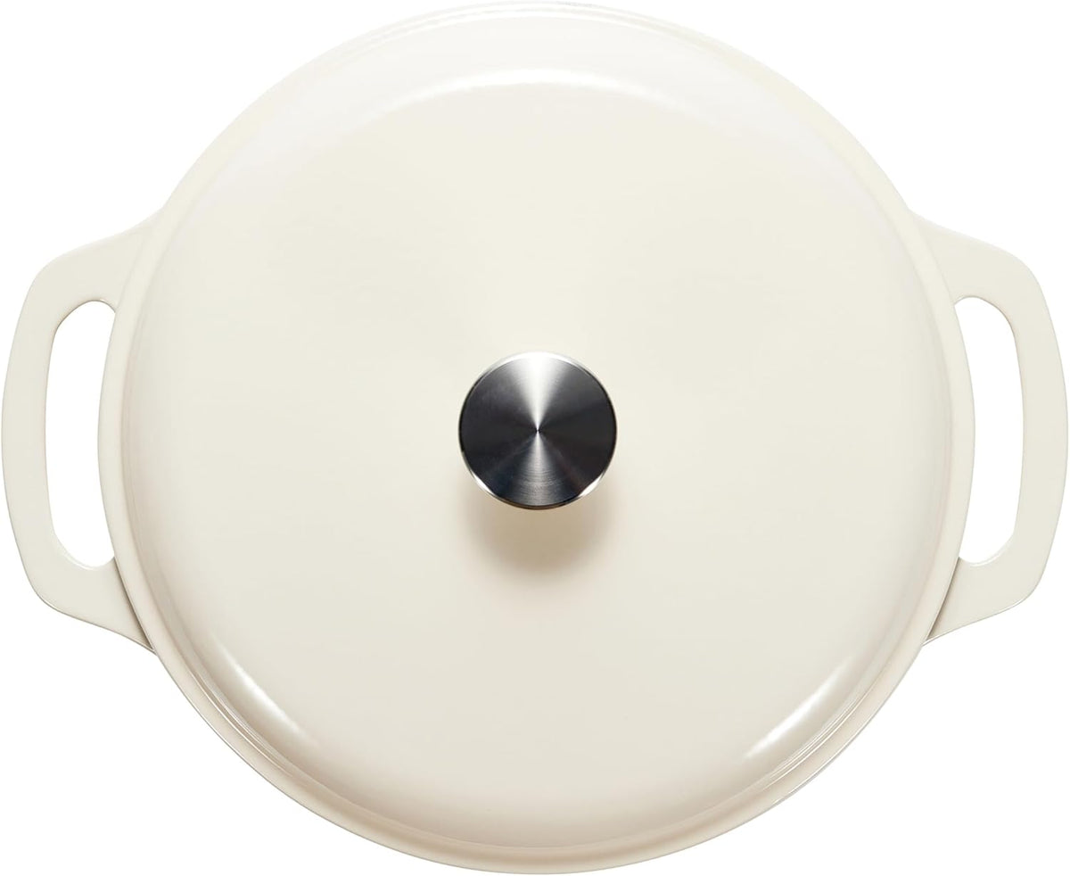 Amazon Basics Cast Iron Dutch Oven Pot with Lid, Enameled, Round, Dual Handles, Heavy-Duty, Large, 7.3-Quart, White