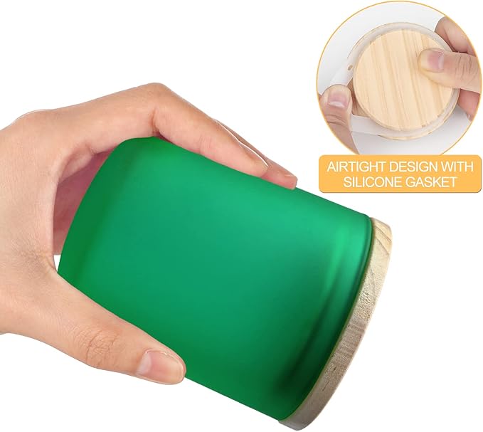 Thick Candle Jars for Making Candles 12 Pcs, 7 OZ Empty Jars with Wood Lids for Candle Making, Sample Container, Frosted Green